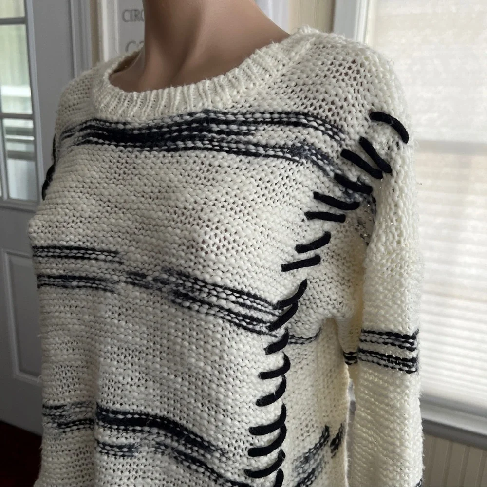 Rebecca Elliot white black fringe sweater